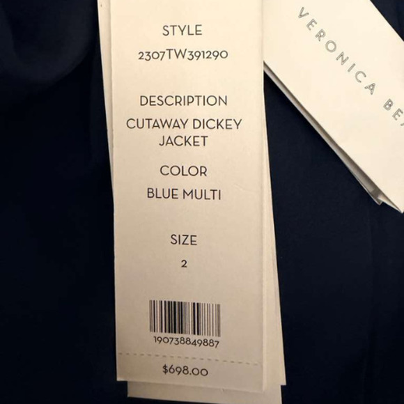 Veronica Beard Blue Multi Tweed Cutaway Dickey Jacket Blazer Size 2 NWT - Picture 12 of 16
